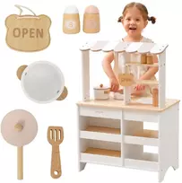 Viga Toys VIGA PolarB medinė virtuvė 2-in-1 parduotuvė balta virtuvės aksesuarų stovas
