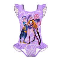 Vaikams Mergaitėms Anime Animacinis K-POP Rumi Zoey Mira Spausdintas Rankovių Neturintis Klostuotas Viengubas Maudymosi Kostiumas 110cm pink