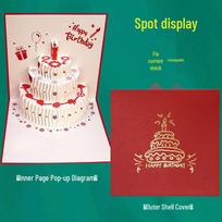 3D Pop-up Birthday Cake Greeting Card with Customizable Message and Logo for Employees and Customers blue