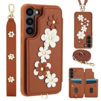 Odinės virvutės rankinė per petį, riešo dirželis, telefono dėklas, skirtas Samsung S25 S24 Plus S23 FE S22 Ultra A55 A54 A53 A35 A34 A15 A13 For Samsung S25Ultra ruda