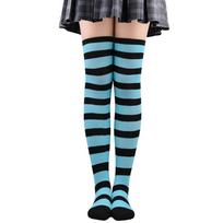 Thigh High Stripe Stockings Knitted Cosplay Socks Harajuku Style Long Socks  Costume Parties Black White black