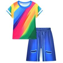 19756 Kids Boys Girls Rainbow Roblox Printed Casual Short Sleeves T-Shirt Pants Shorts Clothes Sets 110cm mėlyna
