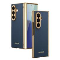 For Samsung Galaxy Z Fold 7 6 5 4 3 Case  Leather Skin Plating Protective Back Cover Case for Samsung Z Fold7 Phone Shell Galaxy Z Fold7 beige