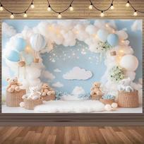 2D Bear Hot Air Balloon Photography Backdrop for Baby Shower 47.2x31.5inch/120*80cm gray