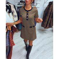 Autumn and winter new European and American crew neck short-sleeved personalized polka dot printing dress women's clothing XXXL gray