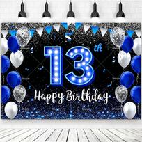 2D Happy Birthday Backdrop Black Blue Balloon Customized Age Kids Adults 18th 20th 30th 40th Birthday Decorations Party Supplies 59x51.1inch/150*130cm blue