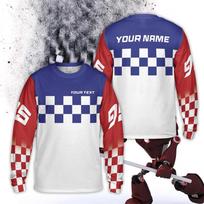 Personalized Color Checkered Motocross Long Sleeve Shirt For Men Custom Rider Name Dirt Bike 3D Printed T Shirts Loose Mens Tees 5XL blue