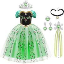 Frozen Girls Elsa Anna Princess Dress Halloween Kids Party Tutu Costume Sleeveless Ballerina Gown 3-8 Years 150cm žalia