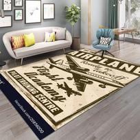 Aviator Theme Carpet Black Airplane Map Design Retro Compass Pattern Large Area Rug for Living Room Home Decor 120X160CM