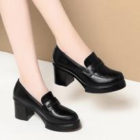 Vintage High Heel Mary Jane Single Shoes Women's Deep Heel British Platform Mom Small Leather Shoes 41 beige