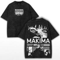 Chainsaw Man Makima Manga T-Shirt Unisex Vintage Washed Short Sleeve Cotton Top 3XL gray