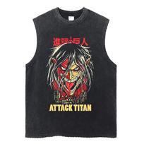 Attack on Titan Vyriški sportiniai marškinėliai vasariniai Y2k skalbti vintažiniai spaudiniai marškinėliai be rankovių moterims street wear anime dovanos XL gray