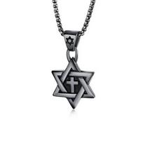 Šešiakampė vyriška grandinėlė, Hip Hop kryžiaus pakabukas, ilgas stilius 50CM(Necklace Size) juoda