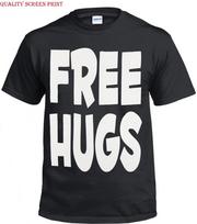 FREE HUGS T-shirt FUNNY JOKE HUMOUR COOL NOVELTY PRESENT GIFT PARTY XMAS Top M black