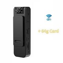 Vaizdo įrašymo įrenginys HD 1080P Nešiojama policijos kūno kamera Naktinio matymo stebėjimo kamera apsaugos darbuotojui namams With Wifi+64g Card juoda