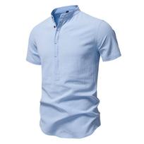 AIOPESON Vyriški medvilnės ir lino marškiniai su sagomis, trumpos rankovės, nauji vasariniai, kvėpuojantys, laisvalaikio, madingi EUR XL 85-95kg juoda