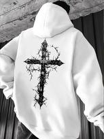 Unikalus Streetwear vyriškas gotiškas dygliuoto kryžiaus grafikos Hip Hop sportinis džemperis su gobtuvu, aštri dygliuota tekstūra kasdienis laisvalaikio džemperis su gobtuvu M gray