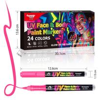 24-Color Washable UV Fluorescent Body & Face Painting Pens - Glow-in-the-Dark Tattoo Markers 24 Colors Box Set black