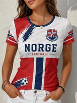 Retro Šiaurės stiliaus Norvegijos futbolo gerbėjo spaudinio bliuzonas Futbolo marškinėliai Kvėpuojantys Greitai džiūstantys Treniruočių marškinėliai Vasariniai moteriški marškinėliai 2XL blue