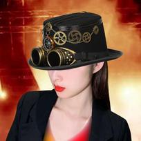 Steampunk Top Hat Costume Gothic Handmade with Goggles Rustic Punk Headband Fedoras for Party 58-59cm beige