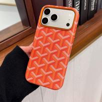Magnetinis užsegamas telefono dėklas iPhone 15 iki 18 Pro Max Atsparus smūgiams PC dangtelis su tekstūruota rankena Visiška apsauga iPhone 15 oranžinė
