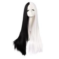 Cosplay perukas moteriškas juodas rožinis dviejų spalvų yin ir yang galvos Qi kirpčiukai ilgi tiesūs plaukai cheminio pluošto galvos apdangalas white
