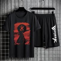 Anime Berserk dviejų dalių kostiumai, juodi sportiniai kostiumai, laisvalaikio rinkinys trumpomis rankovėmis marškinėliai Vasariniai raišteliai šortai penktos kelnės 6XL black