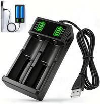 Akumuliatorių įkroviklis Li-ion 18650/21700/26650, 2 lizdai, 1A, USB