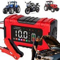 Akumuliatoriaus įkroviklis 12V/24V 10A su LCD, tinkamas AGM ir geliniams motociklų bei automobilių akumuliatoriams