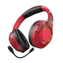 Wireless Gaming Headsets with Noise Cancelling Bluetooth-compatible Over Ear Headphones with Detachable Boom Microphone raudona