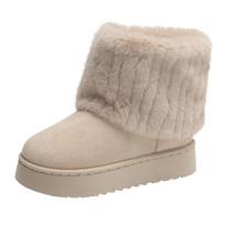 Žieminiai Storo Padu Plaušiniai Vidpadžiai Moteriški Sniego Batai Suede Šilti ir Patogūs Aulinukai Apvalus Priekis Laisvalaikio Moteriški Batai 40 smėlis