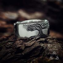 Yin Taifei Tree of Life Carved Silver Ring – Vintage Style, Unisex, Versatile Open Design Adjustable Open gray