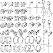 NEWITIN 24 poros nerūdijančio plieno auskarų vyrams, hipoalerginiai, su įdėtais kubiniais cirkoniais, studai, lankeliai, kabantys kryžiukai, unisex, punk stiliaus studai Different Silver white