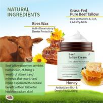 Organic Grass-Fed Beef Tallow & Honey Cream 120g | Whipped Lightweight Moisturizing Balm for Face & Body | Deep Hydration Non-Comedogenic Skin Nou brown