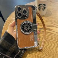 Korean ins retro stereo hand-held camera for Apple 14 mobile phone case Lychee 12promax/iphone11 apple14plus 6.7inch black