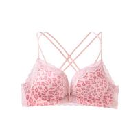 Leopard Print Push-Up Bra for Small Busts, Manga Chest Support, Side Control, Anti-Sagging, Sexy Lace Design 34/75AB