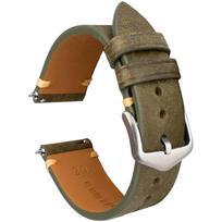 Universal quick-release genuine leather replacement watch strap 22mm žalia
