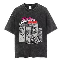 JoJo's Bizarre Adventure Stardust Crusaders Manga Panel Vintage Washed Black Anime Graphic T-Shirt Unisex Oversized Y2K Tee 130 gray