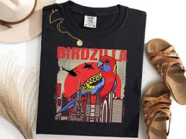 Crimson Rosella Birdzilla Shirt, Funny Rosella Birb Tee, Bird Lover Gift L red
