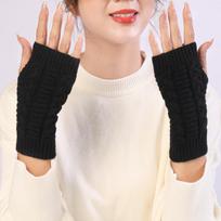 Autumn and Winter Short Knitted Exposed Finger Warm Stacking Gloves Wrist Guard Women’s Gloves & Mittens One size white