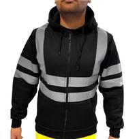 Fleece pamušalu Lauko Sanitarijos Darbo Drabužiai Vyriški Didelio Matomumo Atspindinčia Juosta Užtrauktuku Užsegami Gobtuvu Džemperiai L juoda