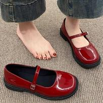 Fashion Women's Luxury Beaded Mary Jane Leather Shoes Spring/Autumn Fashion Comfortable Elegant Flat Black Walking Shoes Zapatos Mujer 38 vyno raudonos spalvos