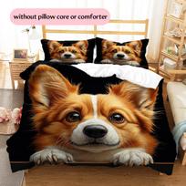 Cute Corgi Pattern Bedding Home Decoration Birthday Gift (1 * duvet cover + 2 * pillowcase, without core) 135x200cm brown