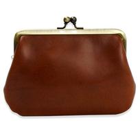 Mini piniginė su užsegimu, pagaminta Japonijoje iš tikros Tochigi odos. Yra monetų dėklas ir kortelių laikikliai. Retro stiliaus pochette. Maži ir brown