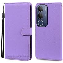 Y19S dėklas Vivo Y19S dėklui, atverčiamas odinis piniginės dangtelis Vivo Y19S dėklui, telefono knygos dangtelis, atsparus smūgiams Fundas Coque korpusas For Vivo Y19S šviesiai violetinė spalva