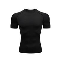 Vyriška sportinė marškinėlė su raumenis paryškinančiu efektu, apvali kaklo iškirptė, prigludusi, sportinė T-shirt, kvėpuojanti, figūrą formuojanti marškinėlė sporto salės, sporto, lauko pratimams, fitnesui XL black