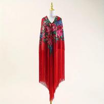 Elegantiškas ilgas kutuotas bijūno gėlės šalis skara - Etninio retro stiliaus, 50cm. 240cm x 240cm raudona