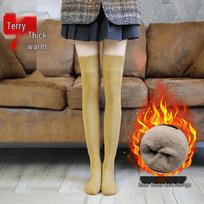 Women's Warm Thigh-High Compression Socks - Slimming Over-the-Knee, Thick Terry, Solid Color, Long Leg Protection One Size: 80-130 lbs black