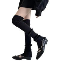 Japanese Ballet Styles Thigh High Leg Warmer Ribbed Knitted Split Buttons Over Knee Footless Socks for Fashionable Women gray