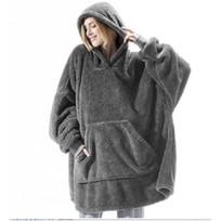 New Winter Women Double-faced Fleece Hoodie Blanket Oversize Large Pocket Warm Couple Loose Sweatshirts Women And Men Robe One Size tamsiai pilka spalva